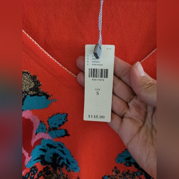 Anthropologie Aldo Martins Floral‎ V-Neck Sweater, Pink Coral, Size Small - Picture 6 of 9